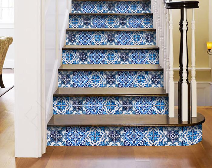 4" X 4" Blue Multi Mosaic Peel And Stick Tiles