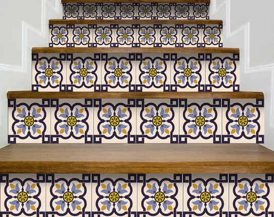 6" X 6" Azul Flora Peel and Stick Removable  Tiles
