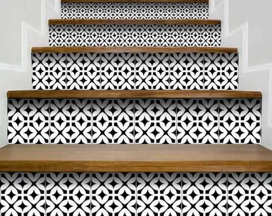 8" X 8" Black and White Pinna Peel and Stick Removable Tiles