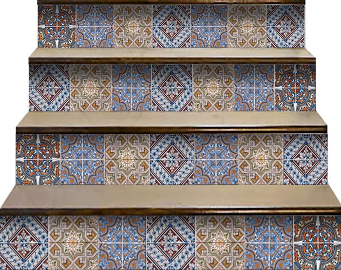 7" X 7" Blue Warm Tones Mosaic Peel and Stick Tiles