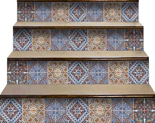 7" X 7" Blue Warm Tones Mosaic Peel and Stick Tiles