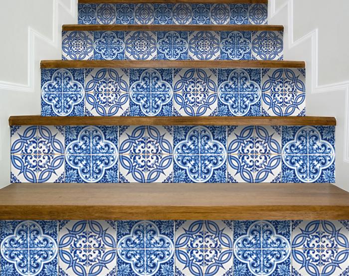 7" X 7" Blue and White Medi Peel And Stick Tiles