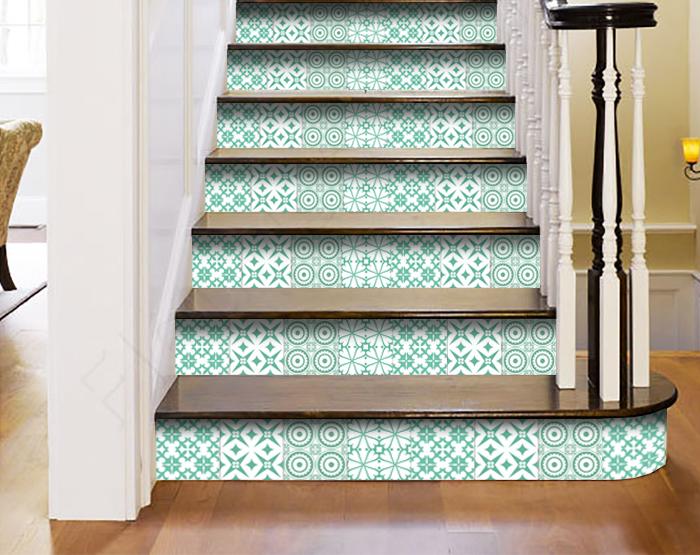 4" x 4" Light Green And White Geo Peel and Stick Removable Tiles