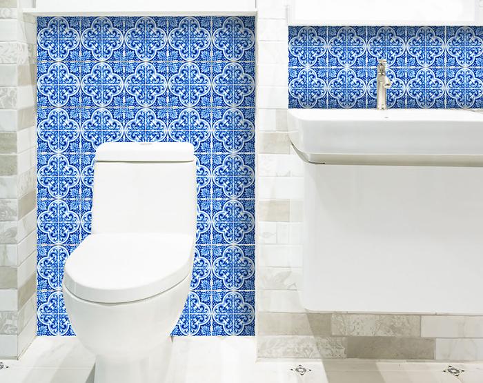 6" X 6" Blue and White Cross Peel And Stick Tiles