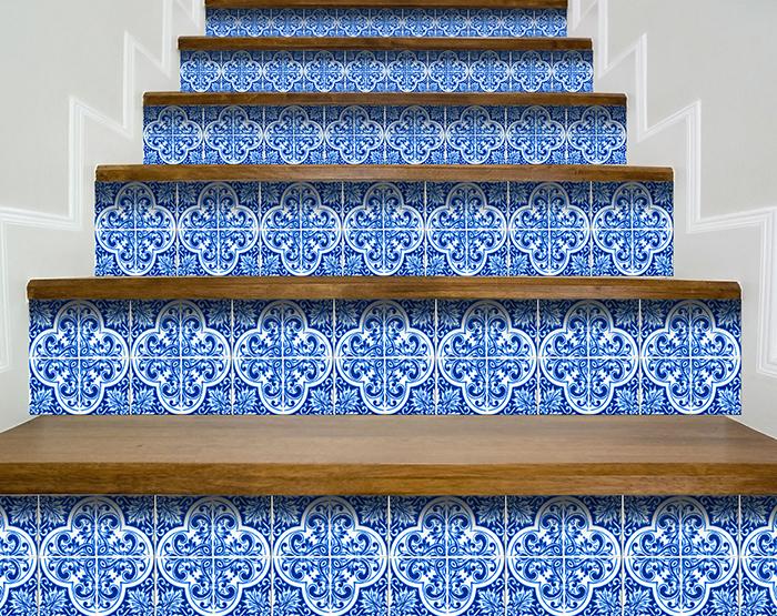 6" X 6" Blue and White Cross Peel And Stick Tiles
