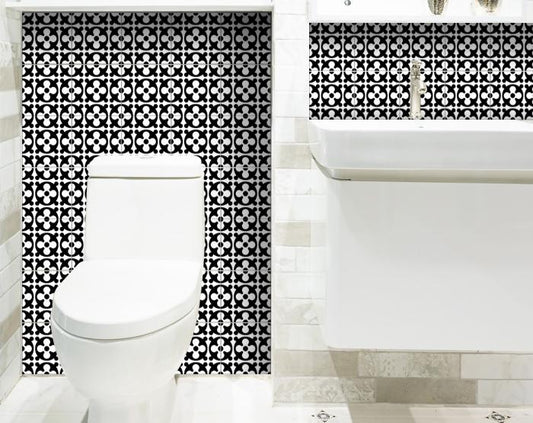8" X 8" Black and White Medeci Peel and Stick Removable Tiles