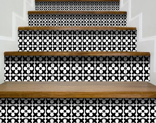 7" X 7" Black and White Medeci Peel and Stick Removable Tiles