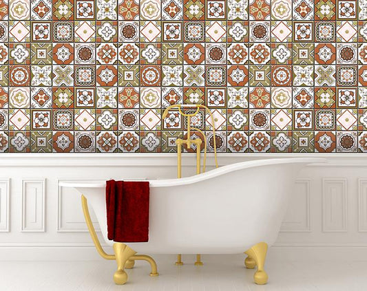 7" x 7" Retro Orange Mosaic Peel and Stick Removable Tiles