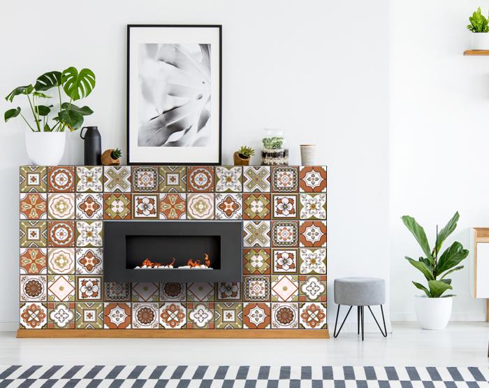 7" x 7" Retro Orange Mosaic Peel and Stick Removable Tiles