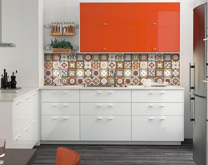 7" x 7" Retro Orange Mosaic Peel and Stick Removable Tiles