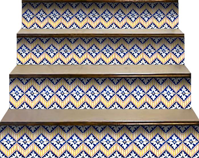 4" X 4" Blue Yellow Zig Peel And Stick Tiles