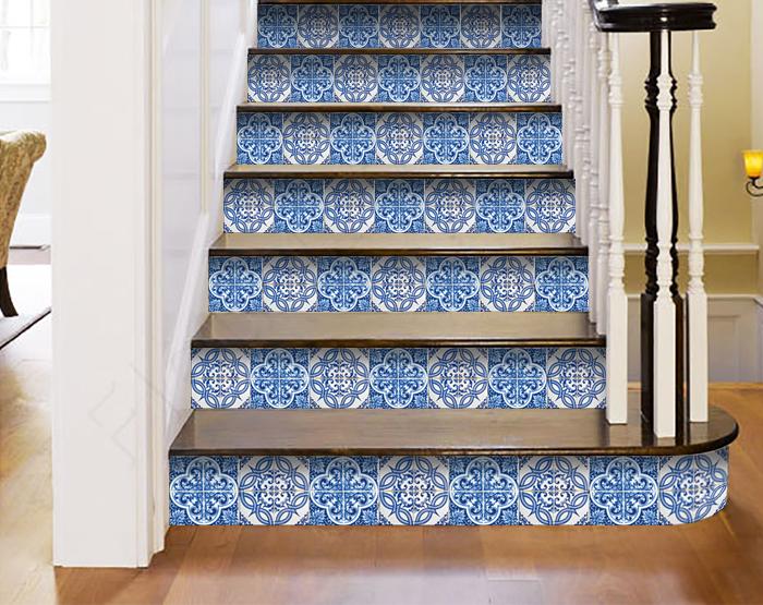 4" X 4" Blue and White Medi Peel And Stick Tiles