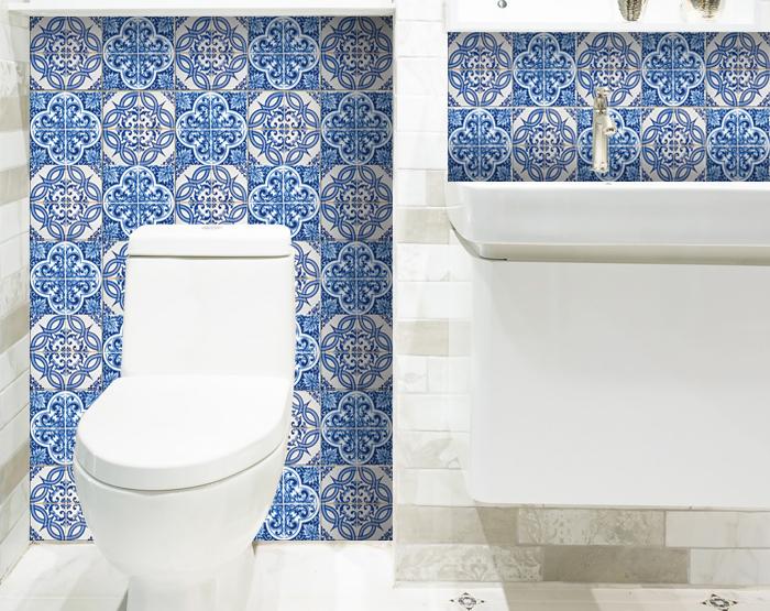 4" X 4" Blue and White Medi Peel And Stick Tiles