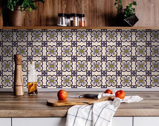 8" X 8" Azul Flora Peel and Stick Removable  Tiles
