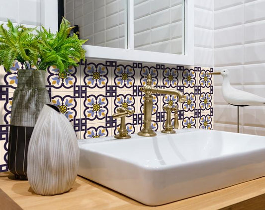 8" X 8" Azul Flora Peel and Stick Removable  Tiles
