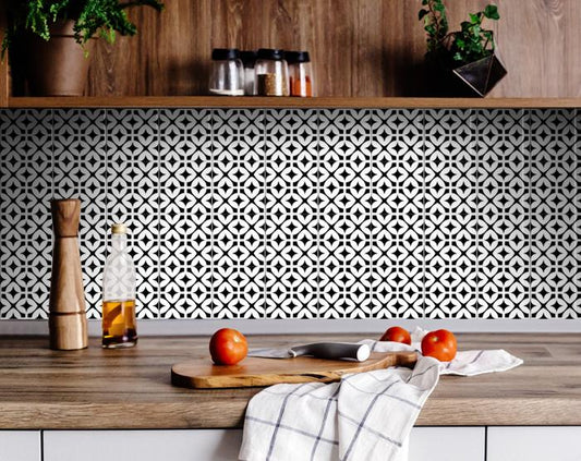 5" X 5" Black and White Pinna Peel and Stick Removable Tiles