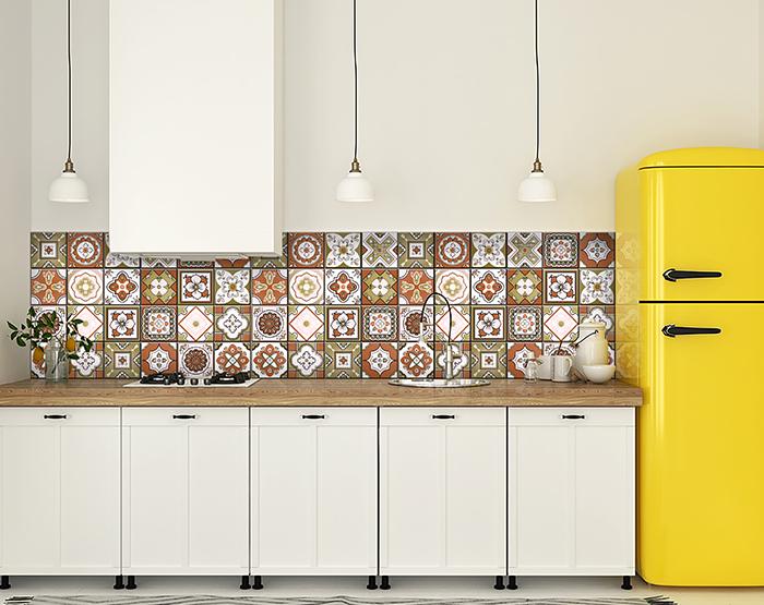 5" x 5" Retro Orange Mosaic Peel and Stick Removable Tiles