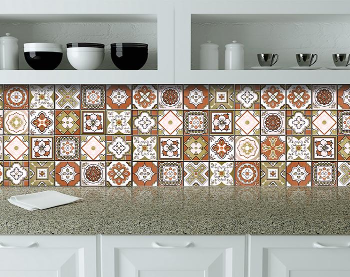 5" x 5" Retro Orange Mosaic Peel and Stick Removable Tiles