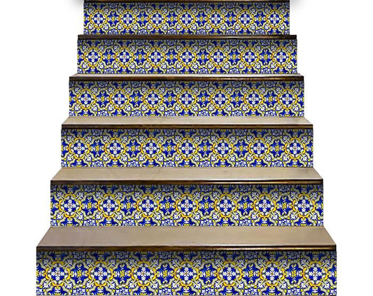 6" X 6" Blue and Yellow Links Peel And Stick Tiles