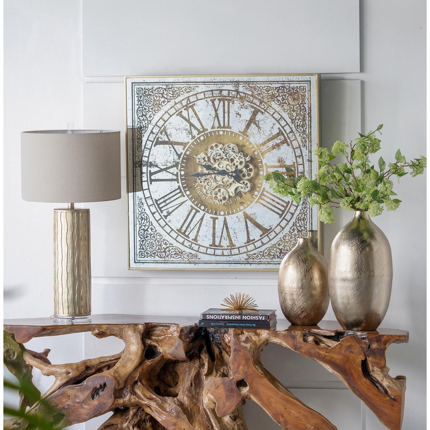 Silver And Gold Antique Style Square Wall Clock