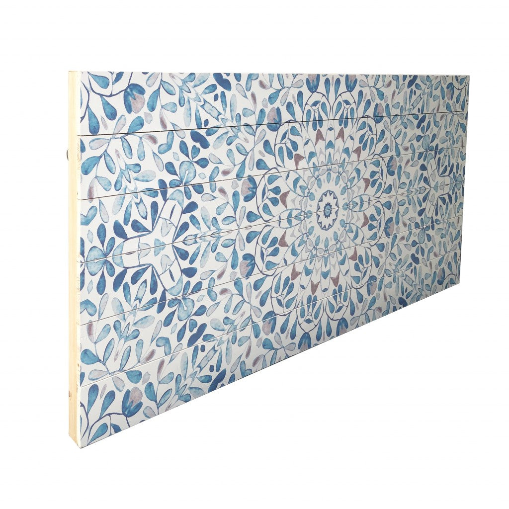 Shades of Blue Ornate Floral Wood Plank Wall Art