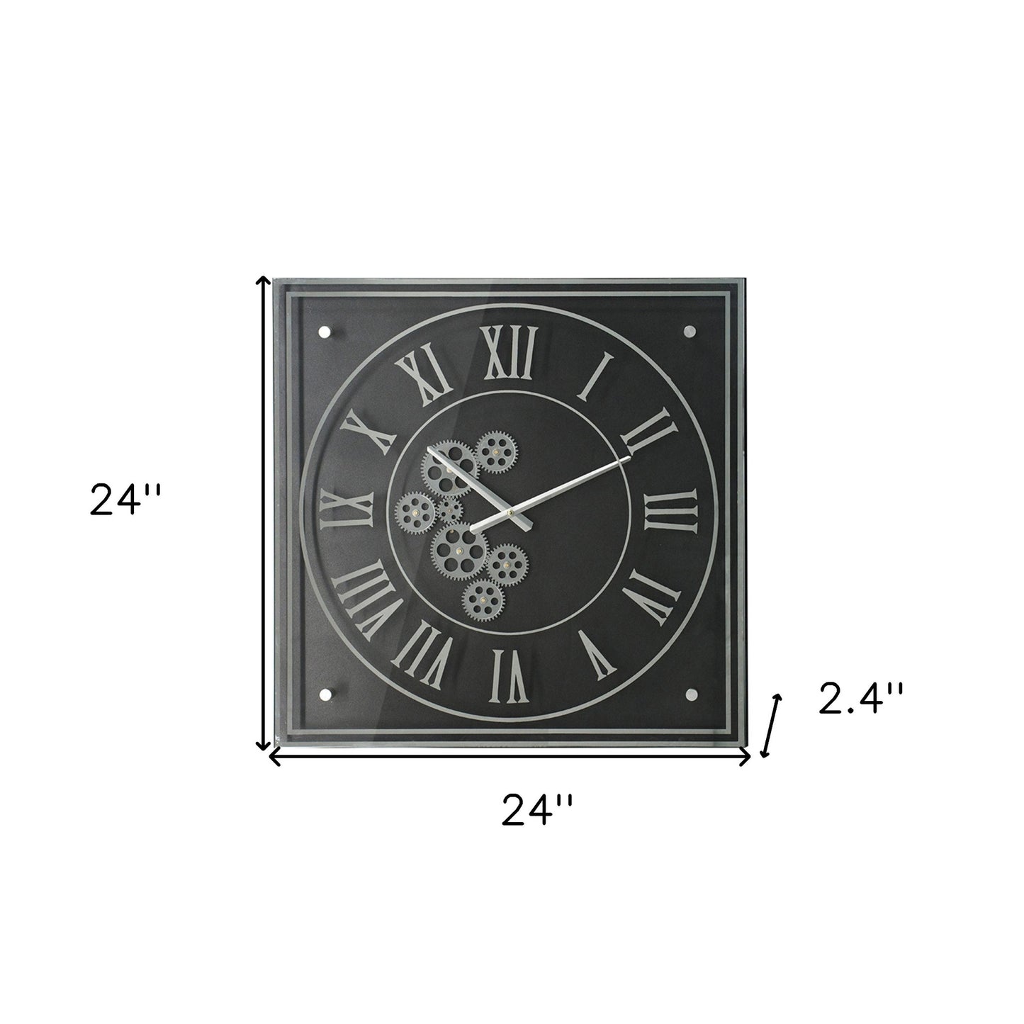 Vintage Style Gears Black and Silver Square Wall Clock