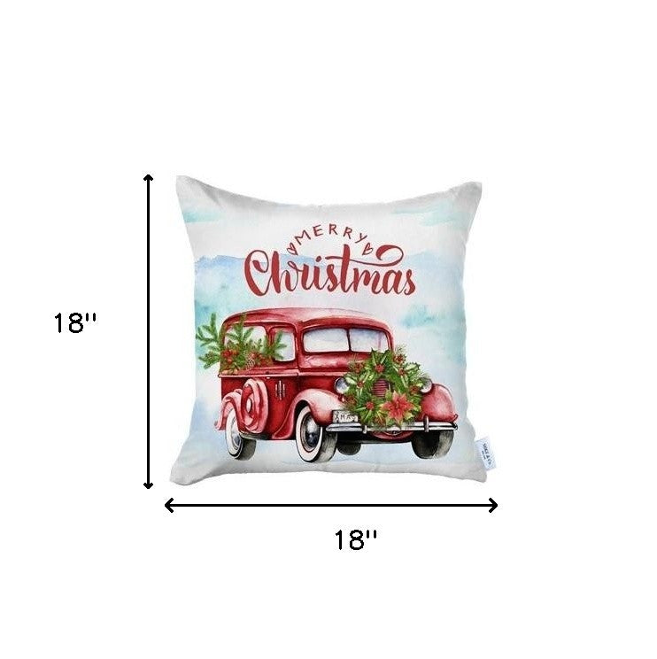 Set of 4 Merry Christmas Vintage Red Car Throw Pillows
