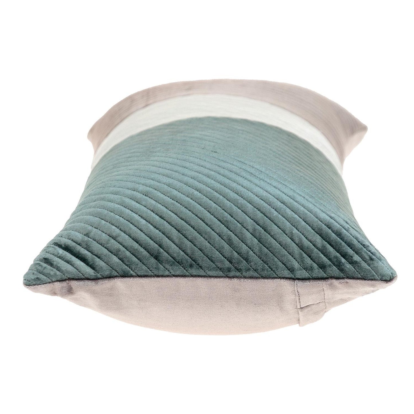 Taupe and Smokey Green Quilted Colorblock Velvet Lumbar Throw Pillow