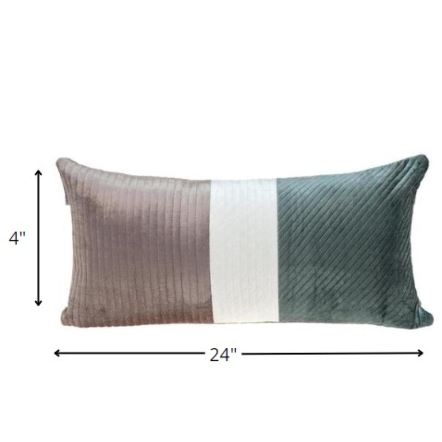 Taupe and Smokey Green Quilted Colorblock Velvet Lumbar Throw Pillow