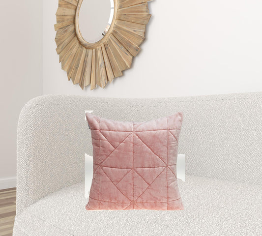 Pink Chunky Geo Stitched Velvet Decorative Throw Pillow