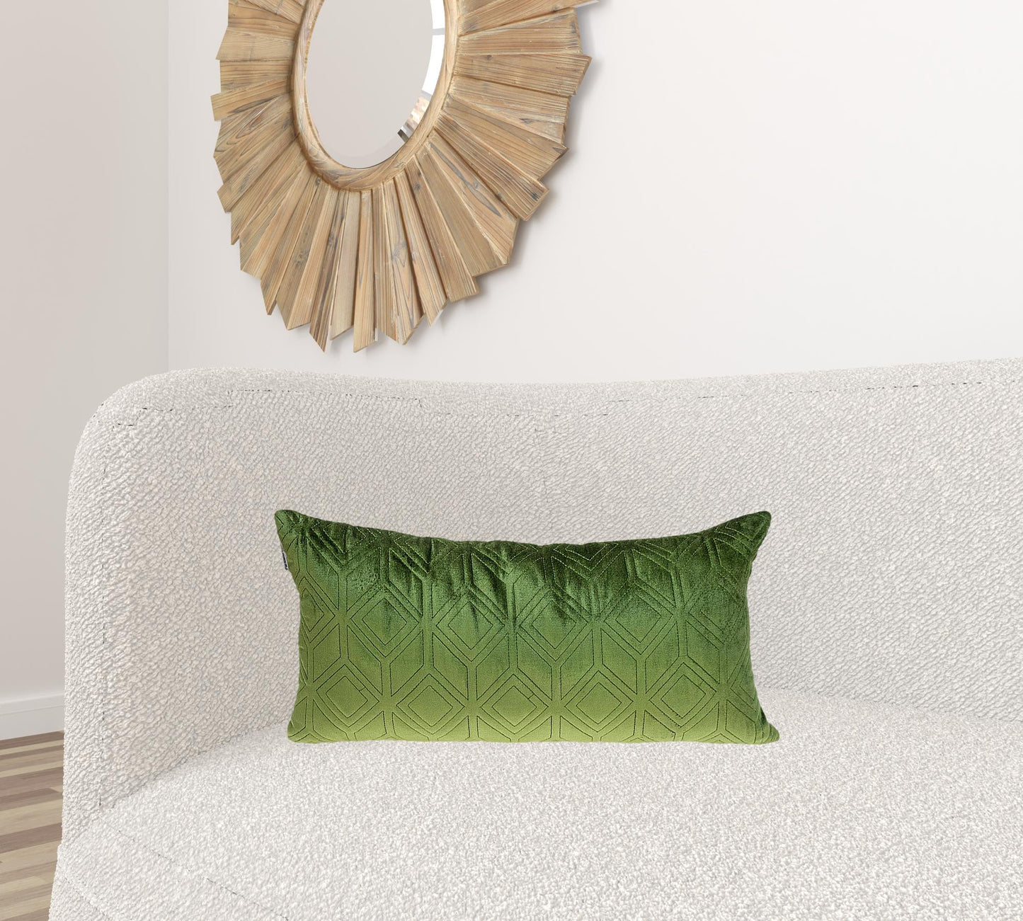 Tufted Diamonds Olive Velvet Lumbar Accent Pillow