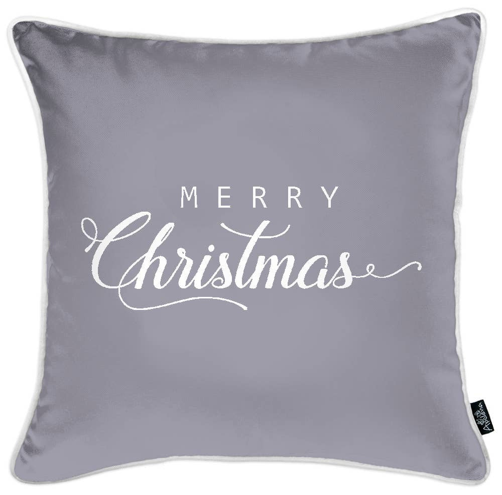 Set of Four Gray Merry Bright Christmas Throw Pillows