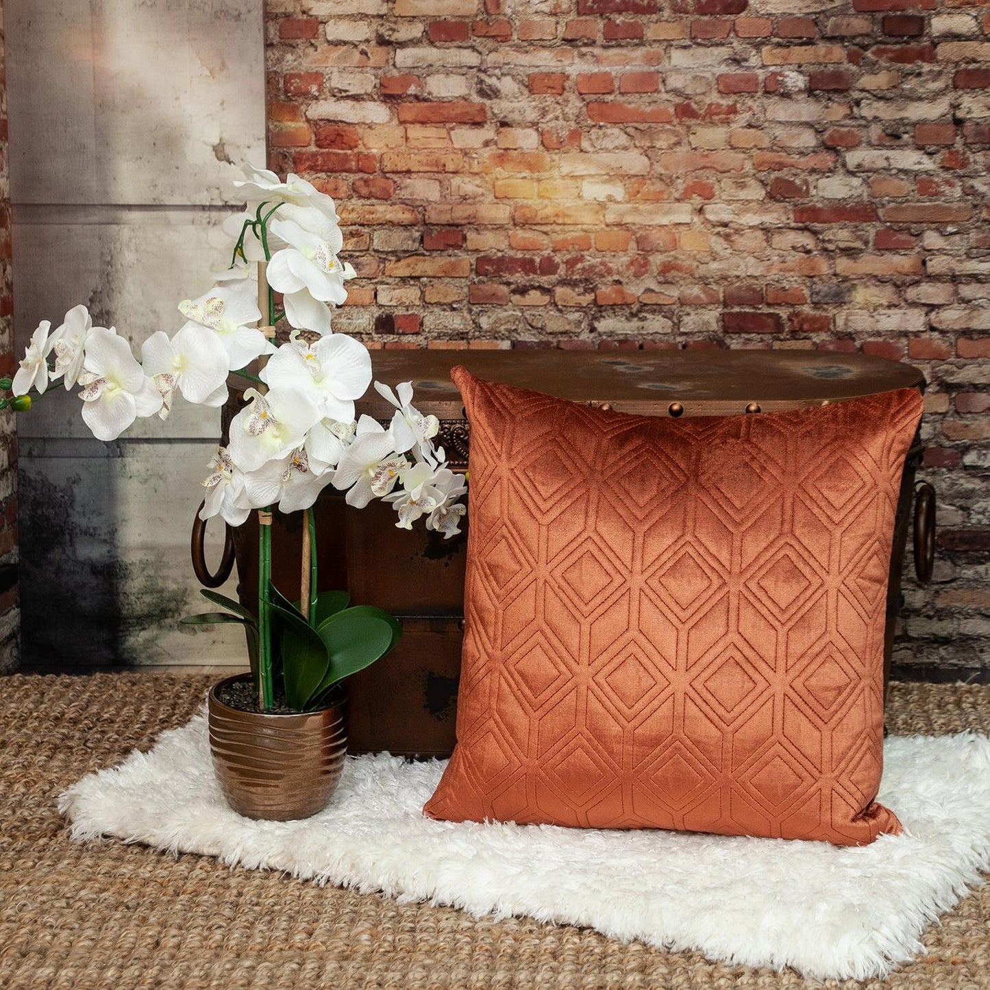 Tufted Diamonds Terra Cotta Velvet Accent Pillow