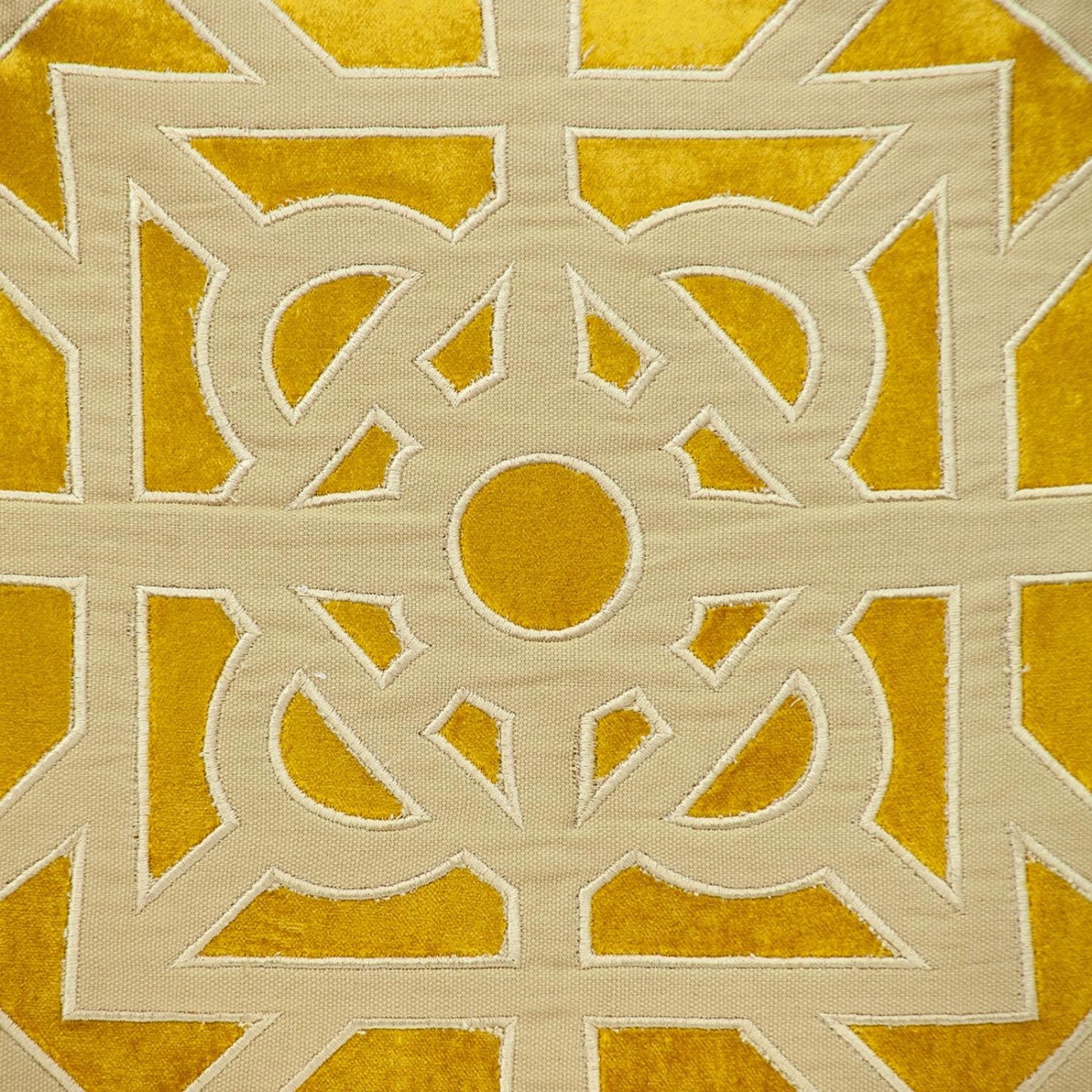Beige and Mustard Lattice Yellow Velvet Throw Pillow