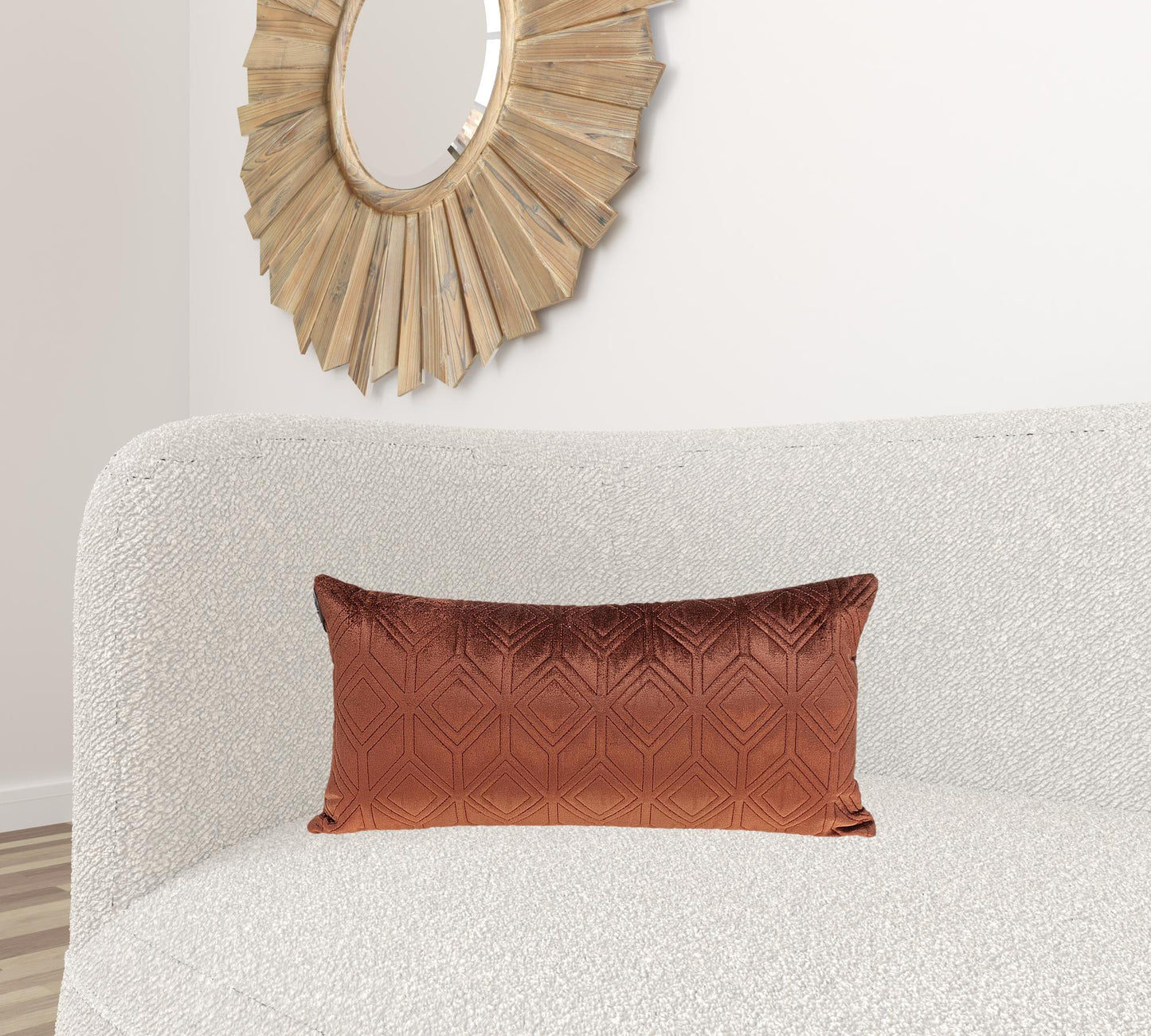 Tufted Diamonds Terra Cotta Velvet Lumbar Accent Pillow