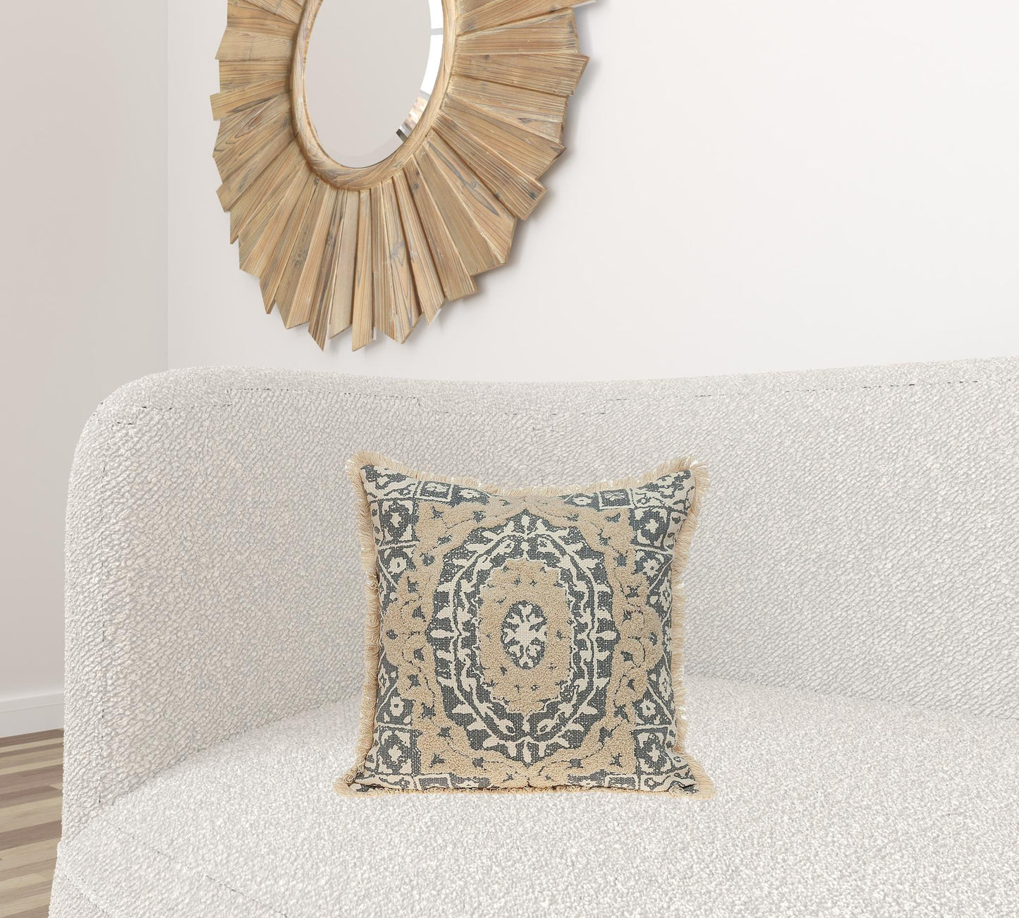 Boho Garland Beige and Gray Decorative Accent Pillow