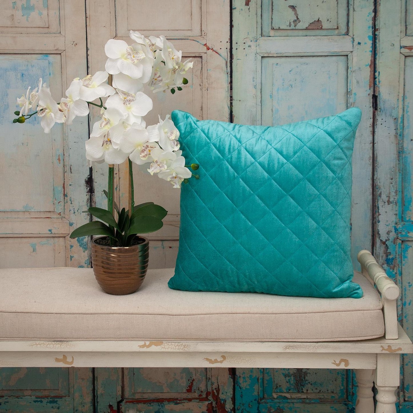 Tufted Diamond Aqua Transitional Square Pillow