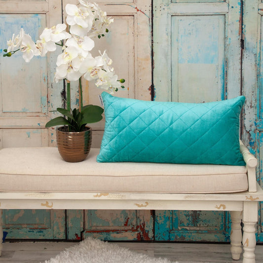 Tufted Diamond Aqua Transitional Lumbar Pillow