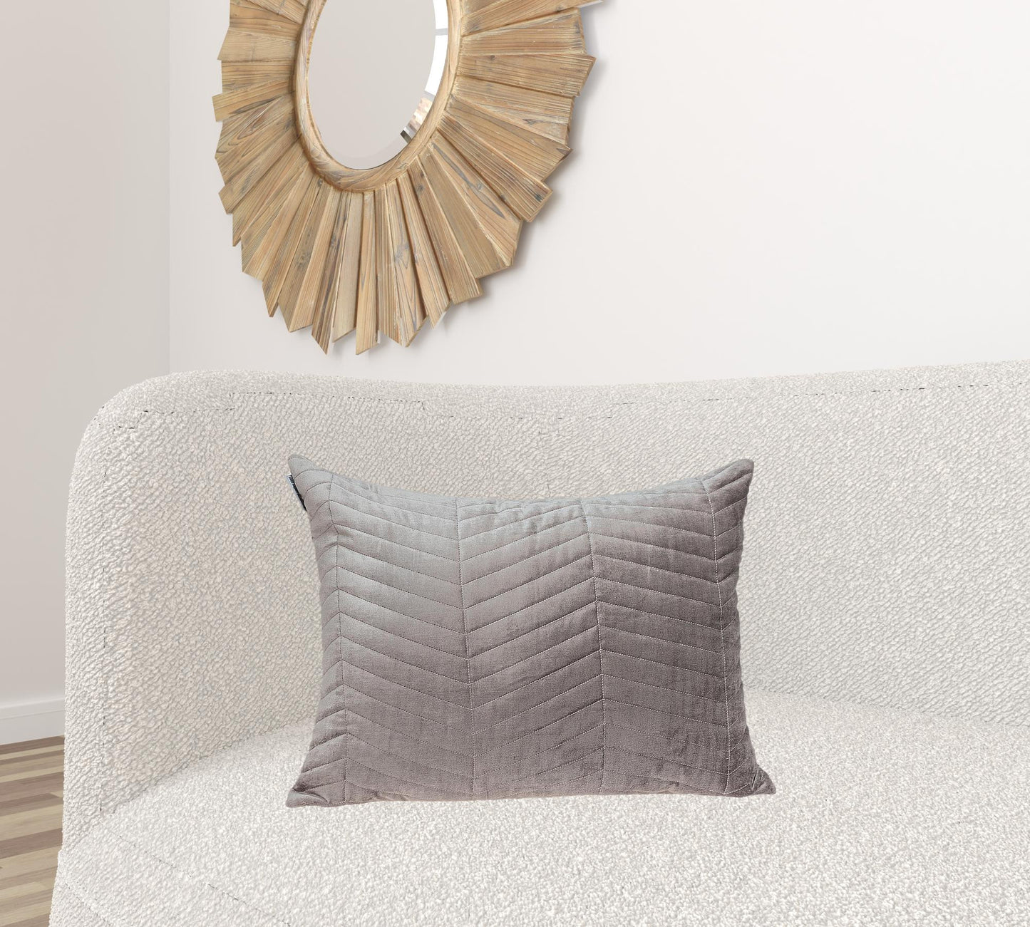 Taupe Quilted Velvet Zig Zag Decorative Lumbar Pillow