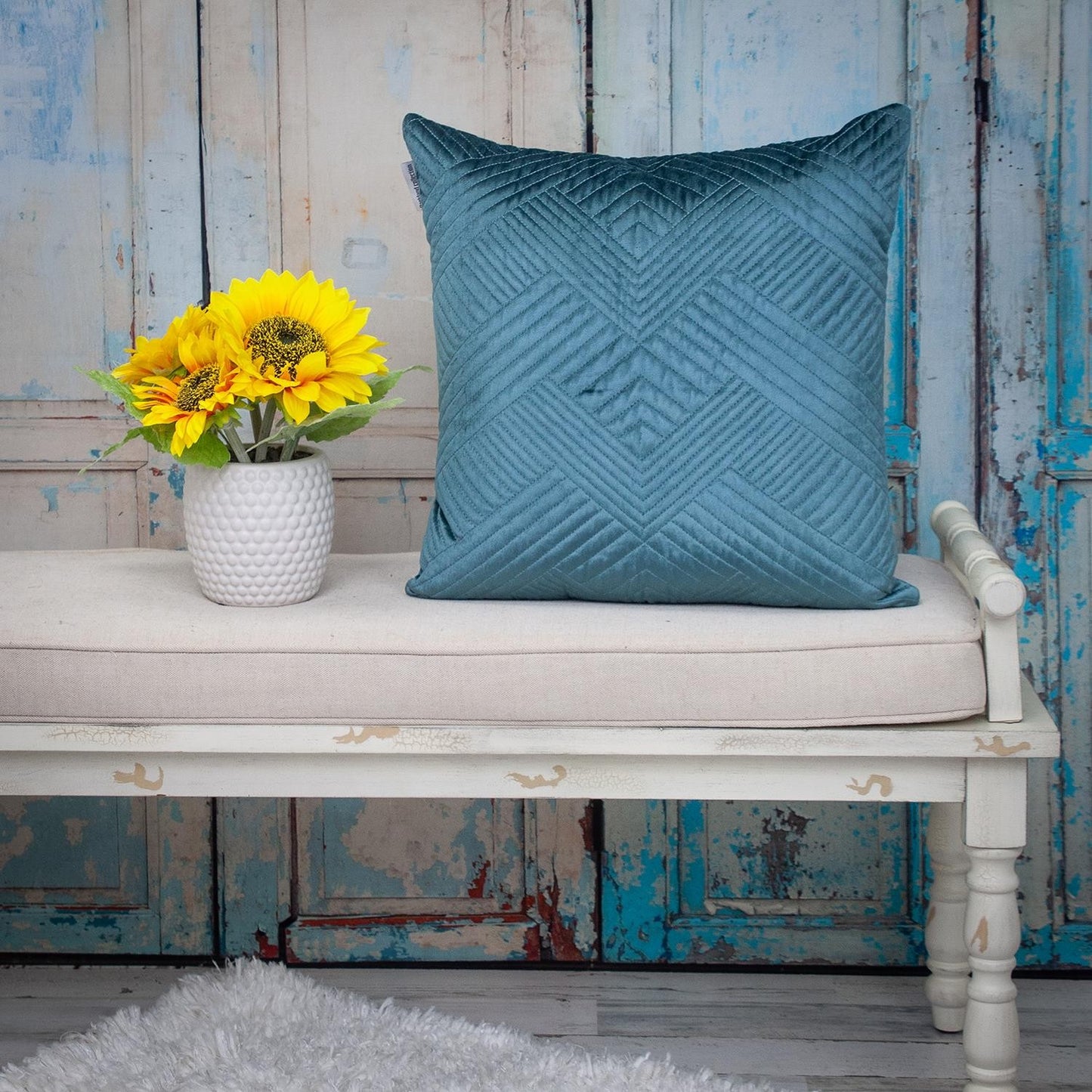 Transitional Teal Quilted Throw Pillow