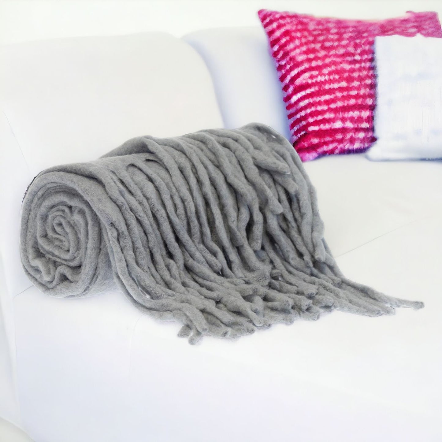 Gray Knitted Acrylic Solid Color Reversable Throw