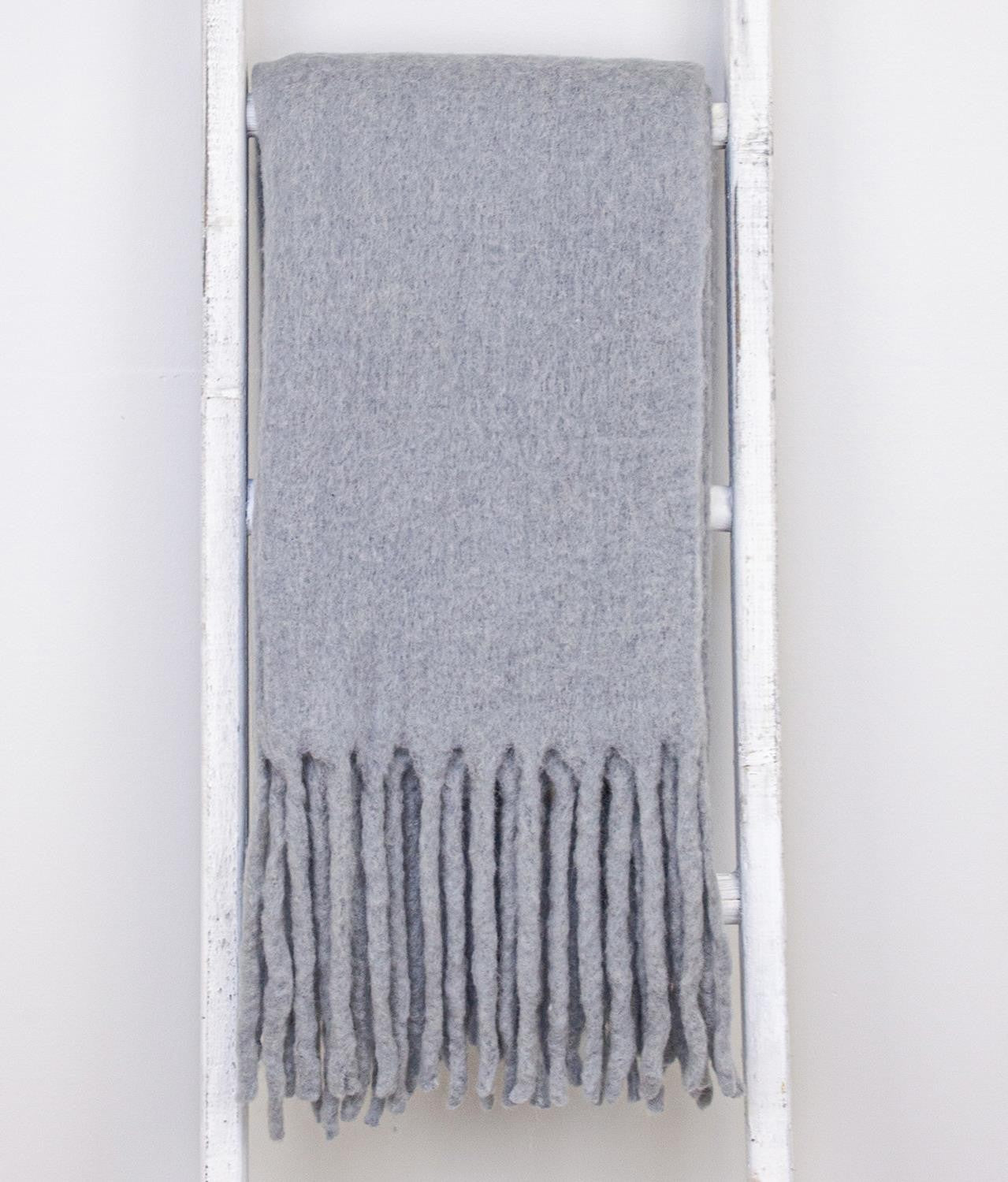 Gray Knitted Acrylic Solid Color Reversable Throw