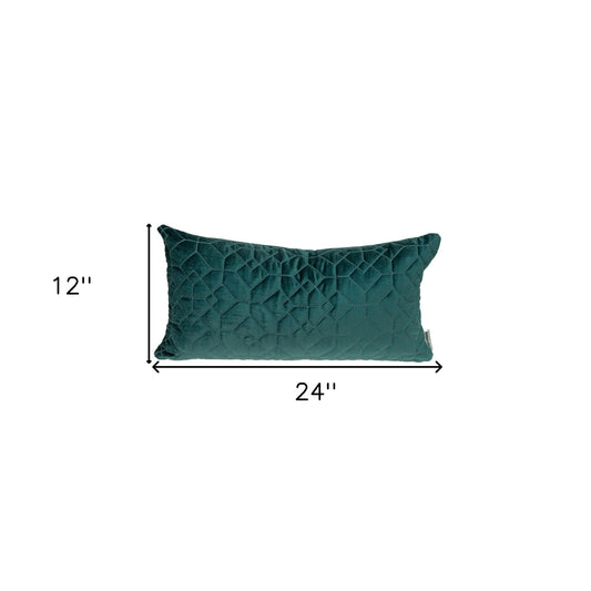 Teal Quilted Velvet Geo Lumbar Decorative Pillow