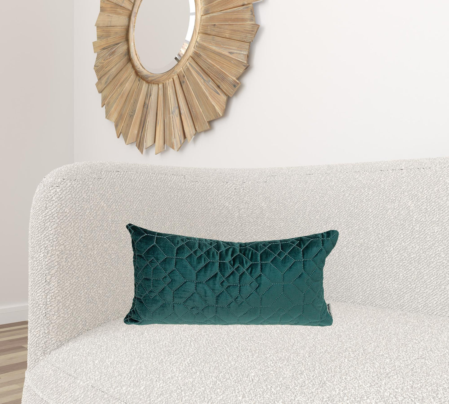 Teal Quilted Velvet Geo Lumbar Decorative Pillow