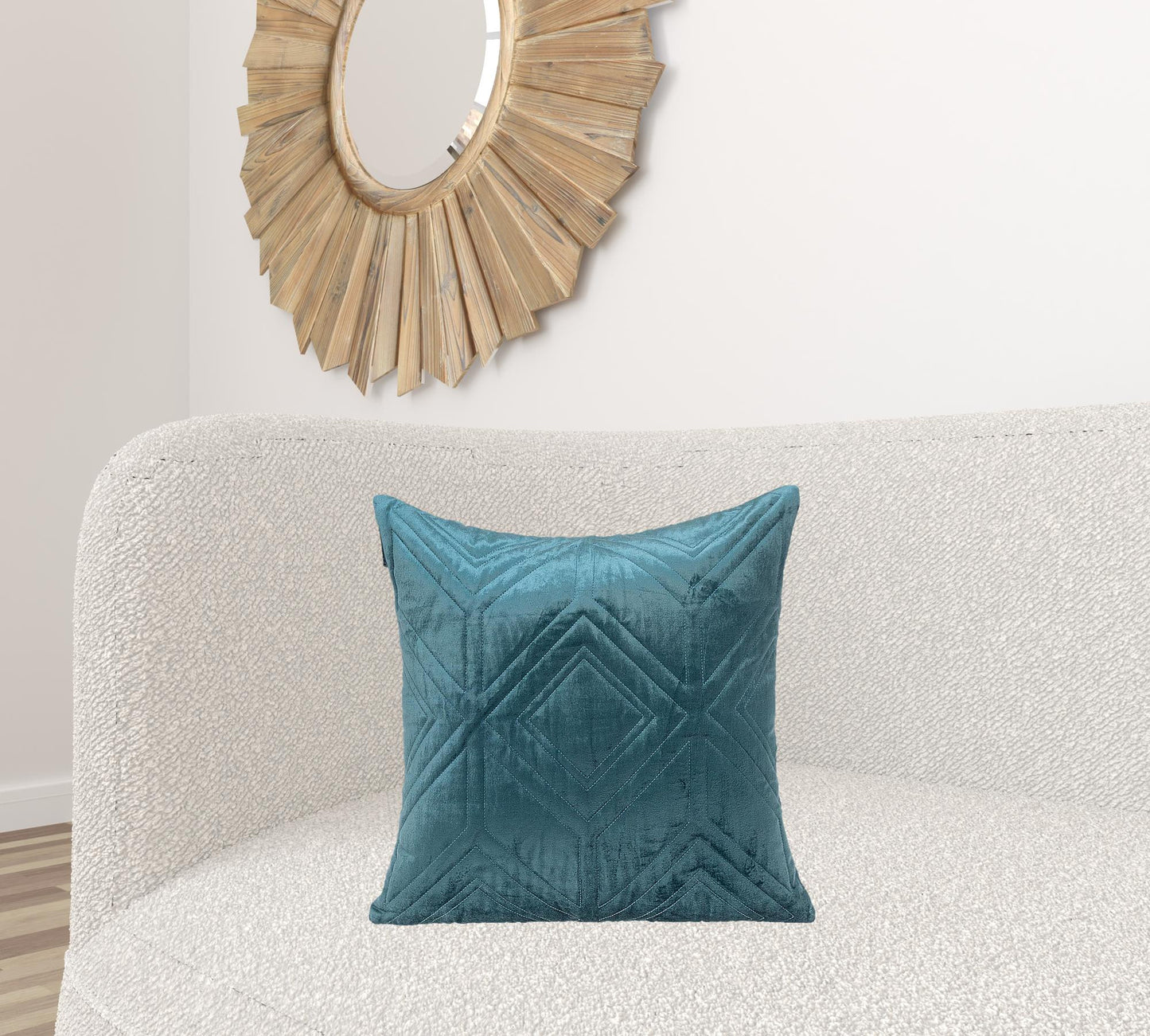 Teal Quilted Diamonds Velvet Solid Color Throw Pillow