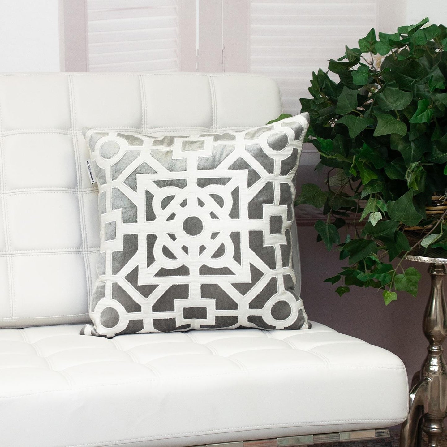 White and Gray Lattice Velvet Throw Pillow