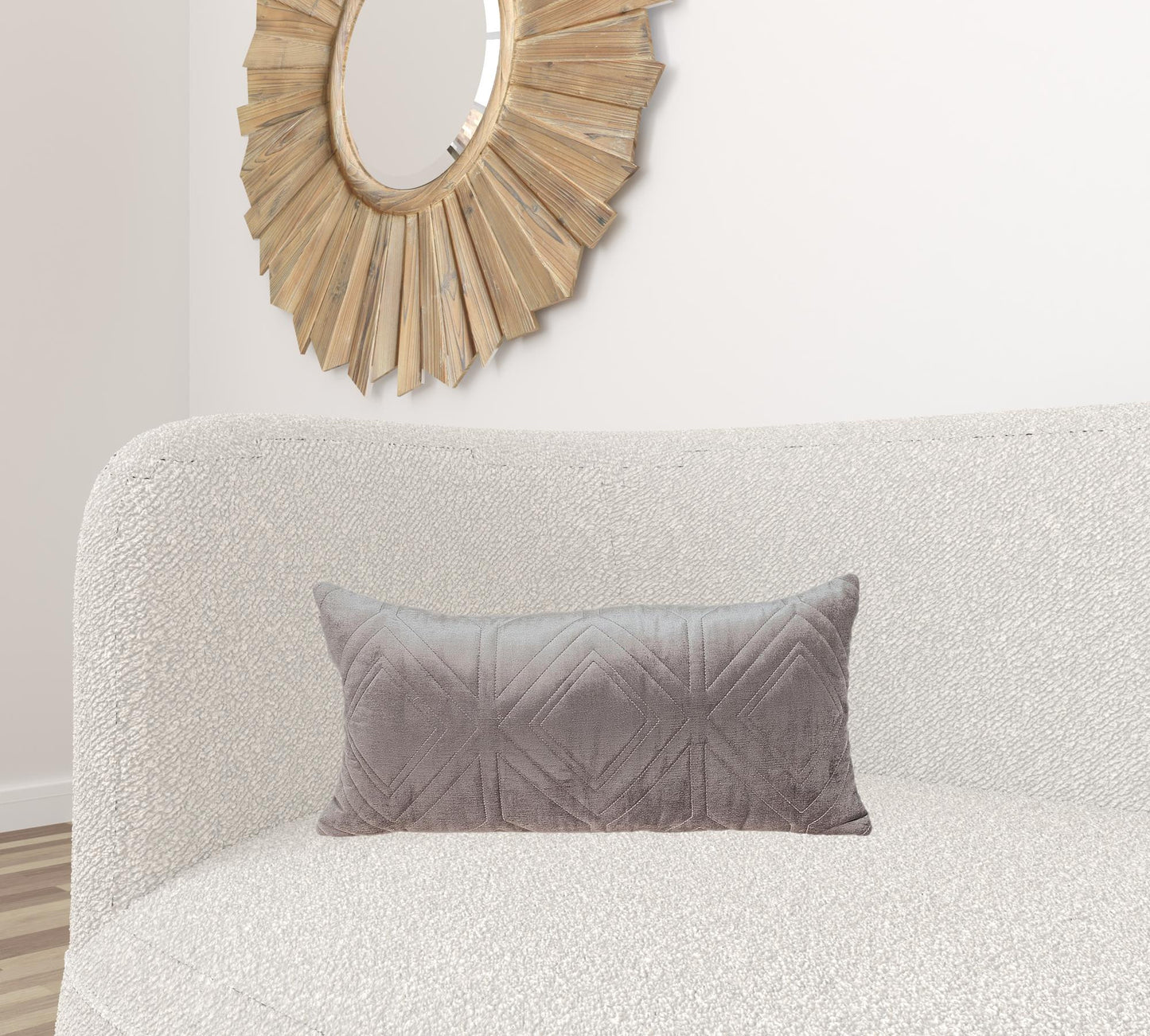 Taupe Quilted Diamonds Velvet Solid Color Lumbar Pillow