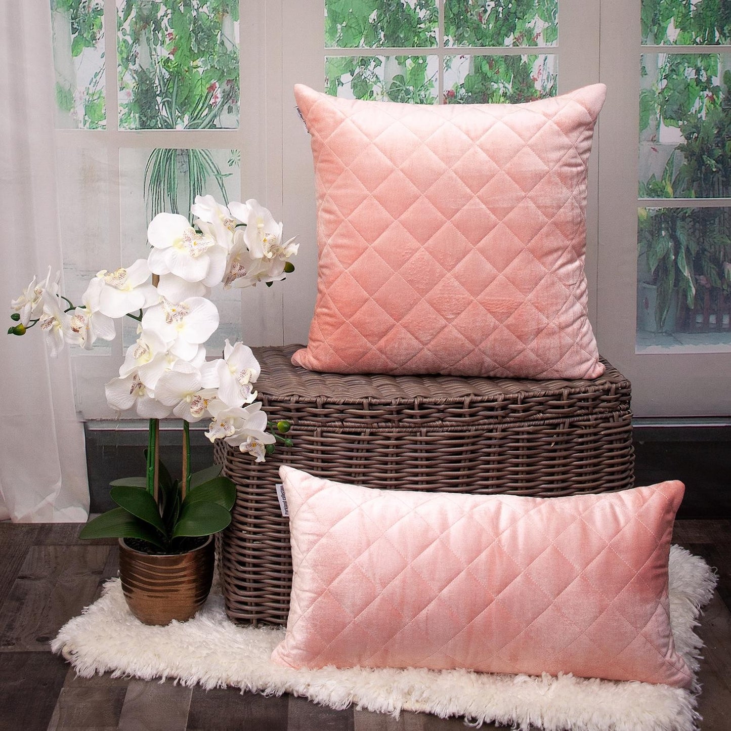 Tufted Diamond Pink Transitional Lumbar Pillow