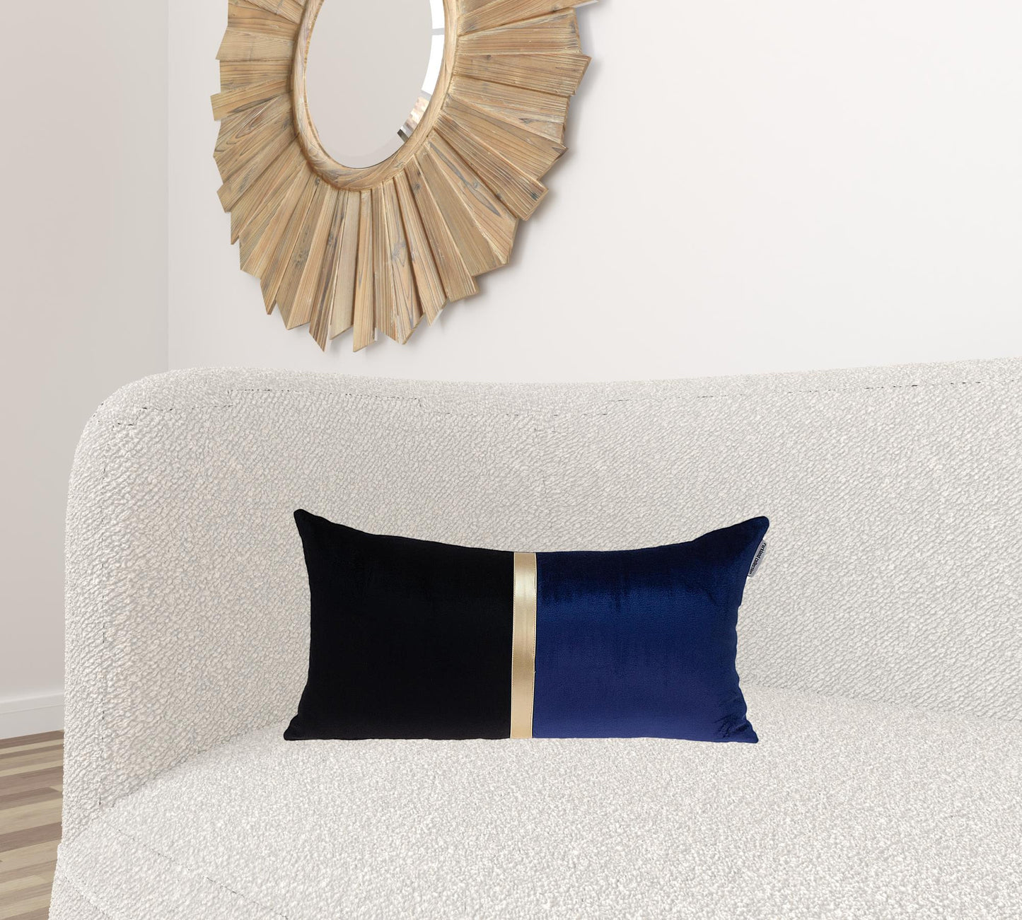 Black Gold and Blue Tufted Velvet Lumbar Pillow