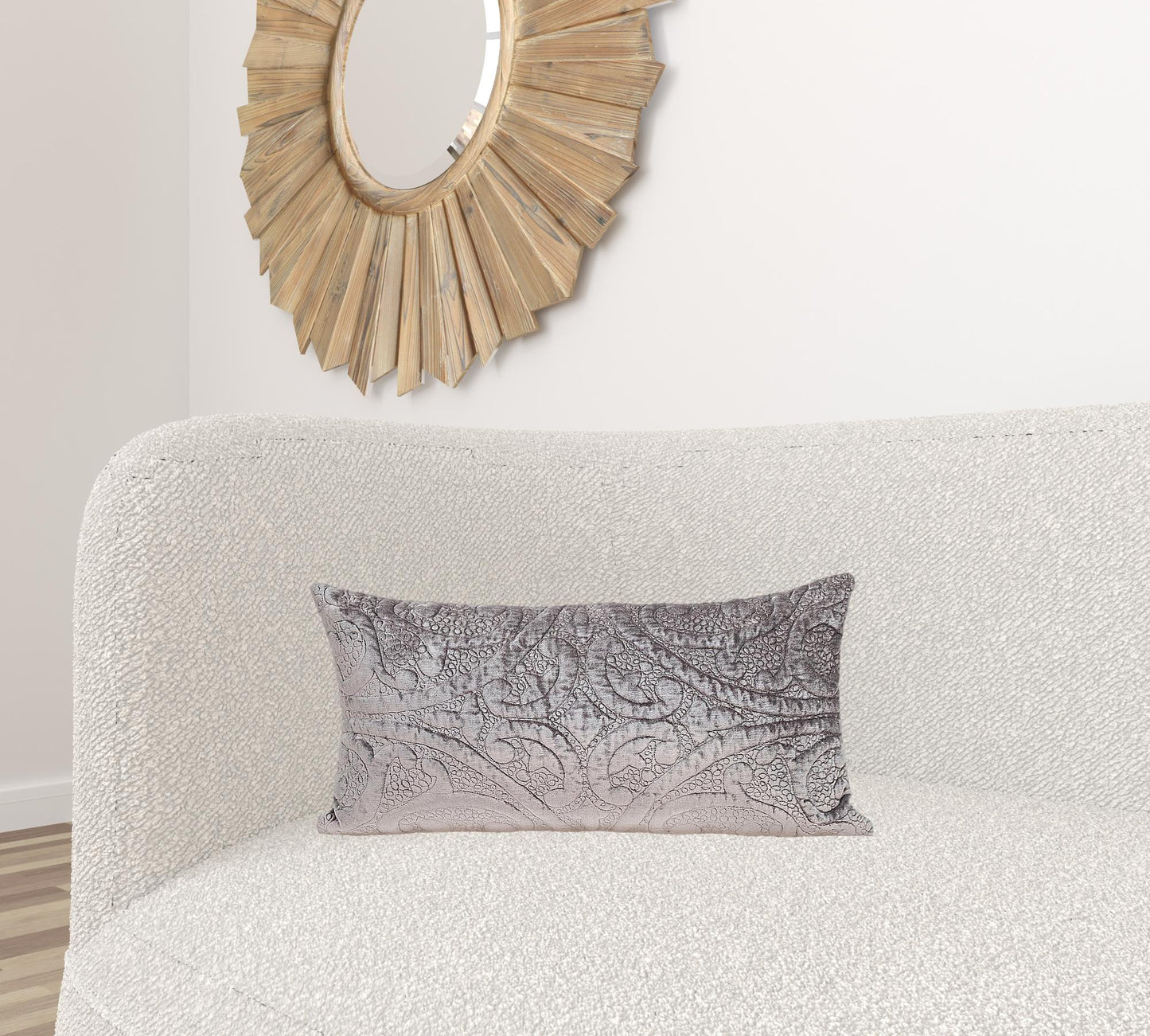 Taupe Quilted Velvet Lumbar Throw Pillow